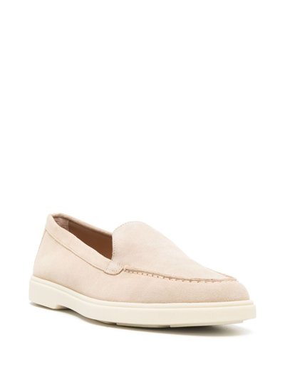 Shop Santoni Suede Round-toe Loafers In Neutrals