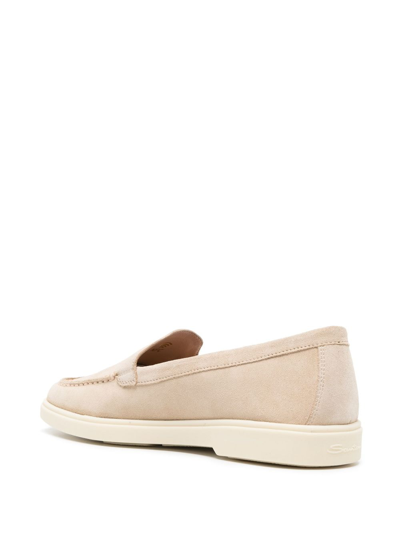 Shop Santoni Suede Round-toe Loafers In Neutrals
