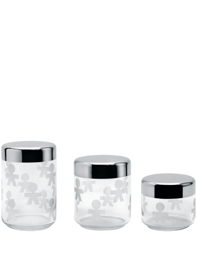 Shop Alessi Glass Jars (set Of Three) In Silver