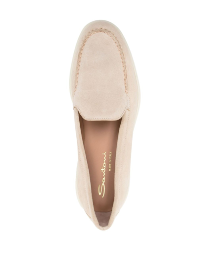 Shop Santoni Suede Round-toe Loafers In Neutrals