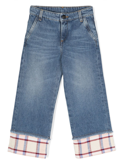 Shop Palm Angels Check Pattern-trim Jeans In Blue