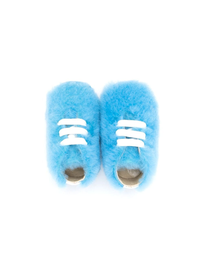 Shop Montelpare Tradition Faux-fur Lace-up Sneakers In Blue