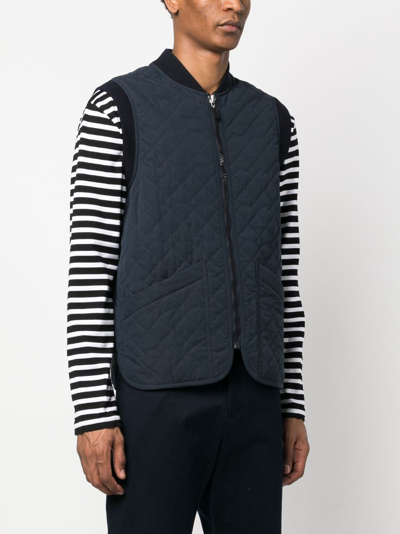 Shop Apc Diamond-quilted Zip-up Gilet In Blue