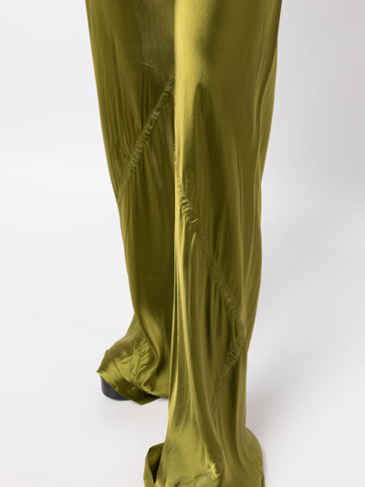 Shop Rick Owens Panelled Satin-finish Flared Trousers In Green