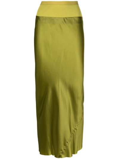 Shop Rick Owens Satin-finish Elasticated-waistband Maxi Skirt In Green