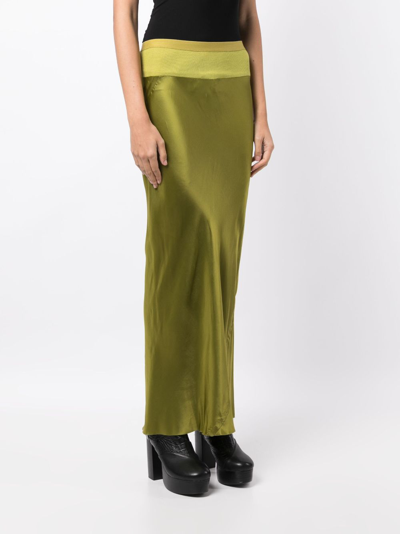Shop Rick Owens Satin-finish Elasticated-waistband Maxi Skirt In Green
