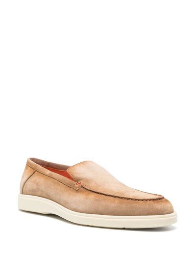Santoni Slip-on Shoes With Round Toe And Rubber Sole In Neutrals