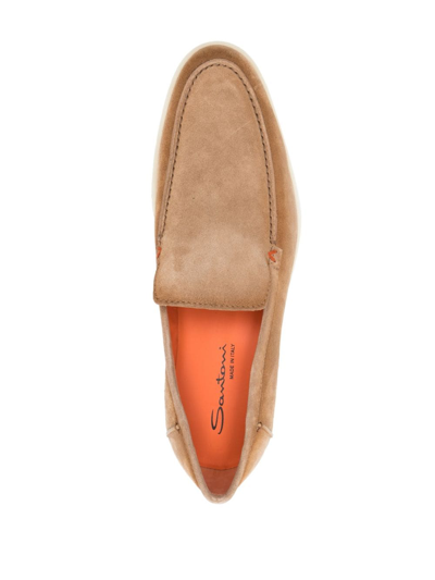 Santoni Slip-on Shoes With Round Toe And Rubber Sole In Neutrals