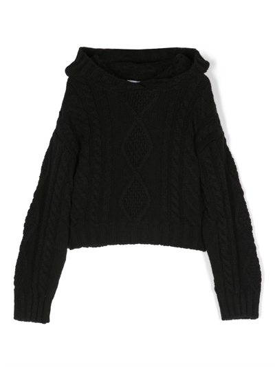 Shop Msgm Logo-patch Cable-knit Jumper In Black