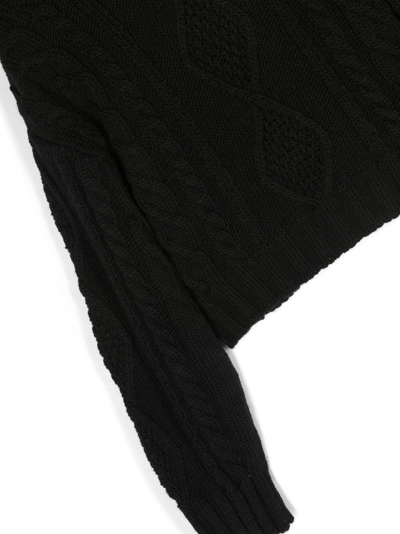 Msgm Black Cable Knit Pullover With Hood In Black