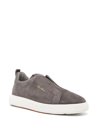 Santoni Logo-print Suede Sneakers In Grey