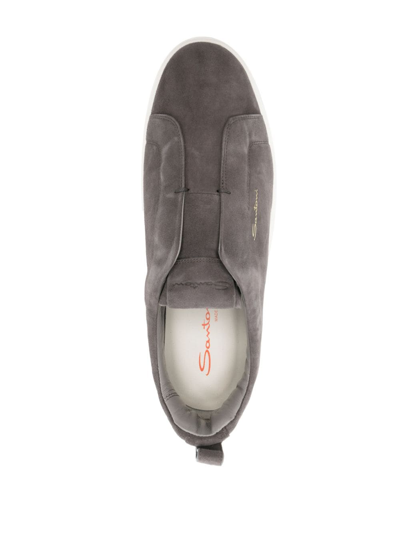 Santoni Logo-print Suede Sneakers In Grey