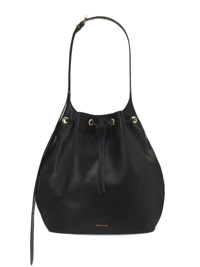 Shop Anine Bing Alana Leather Bucket Bag In Black