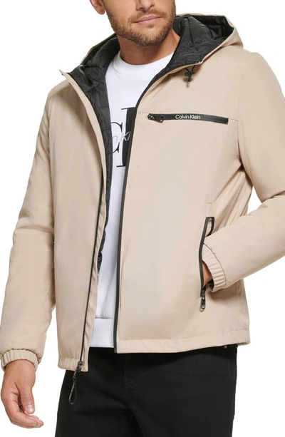 Shop Calvin Klein Water Resistant Hooded Jacket In Tan