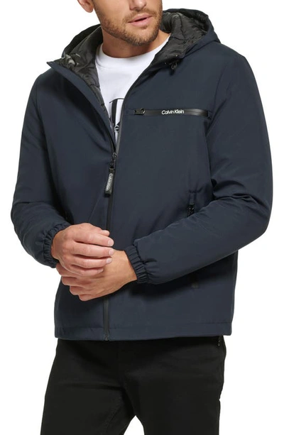 Shop Calvin Klein Water Resistant Hooded Jacket In Navy