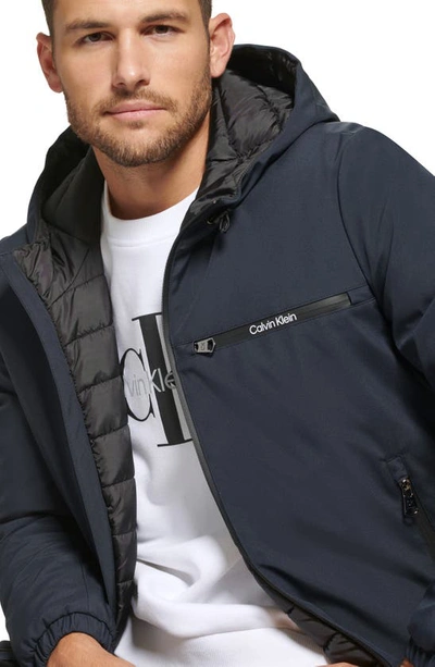 Shop Calvin Klein Water Resistant Hooded Jacket In Navy