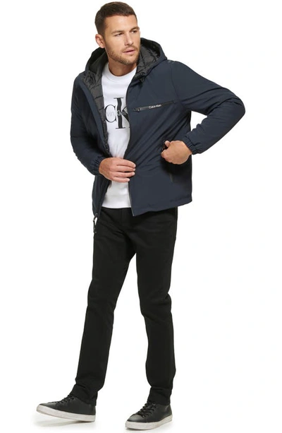 Shop Calvin Klein Water Resistant Hooded Jacket In Navy