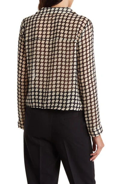 T Tahari Snake Print Long Sleeve Crop Blouse In Black/ Cream Geo