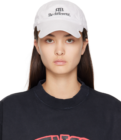 Shop Balenciaga White 'be Different' Cap In 9260 Ecru/black