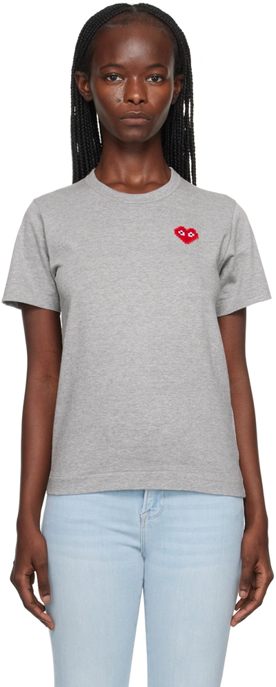 Shop Comme Des Garçons Play Gray Invader Edition Heart T-shirt In Grey