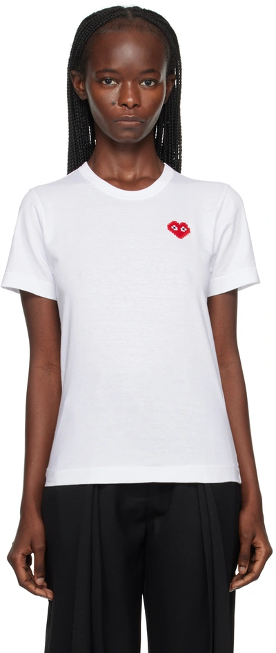 Shop Comme Des Garçons Play White Invader Edition Heart T-shirt