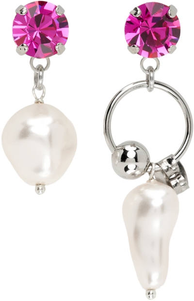 Shop Justine Clenquet Silver & Pink Stan Earrings In Fuchsia