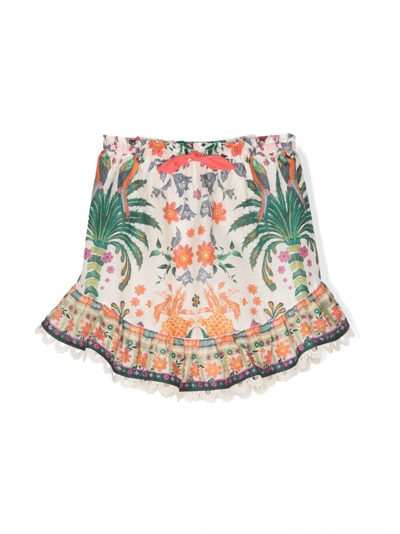 Shop Zimmermann Tropical-print Cotton Skirt In Neutrals