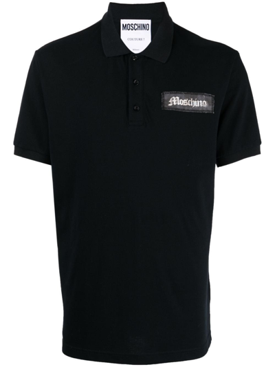 Shop Moschino Gothic Logo-patch Polo Shirt In Schwarz