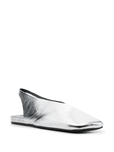 Jil Sander Square-toe Metallic Ballerina Shoes In Silber