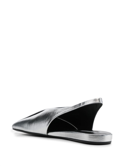 Jil Sander Square-toe Metallic Ballerina Shoes In Silber