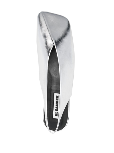 Jil Sander Square-toe Metallic Ballerina Shoes In Silber