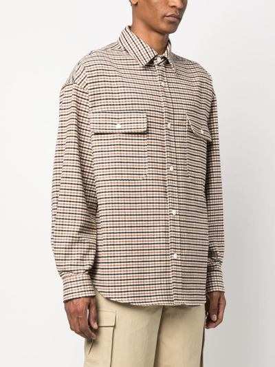 Shop Palm Angels Plaid-checked Button-up Shirt In Braun