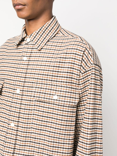Shop Palm Angels Plaid-checked Button-up Shirt In Braun