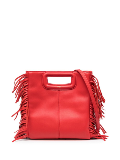Shop Maje M Fringed Leather Bag In Red