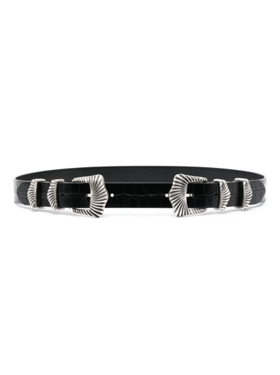 Shop Maje Double-buckle Leather Belt In Black
