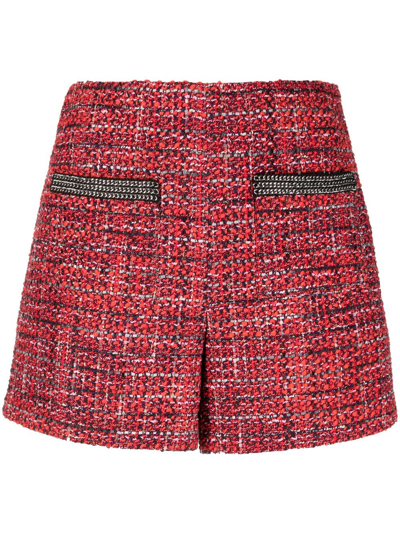 Shop Maje Chain-link Trim Tweed Shorts In Red