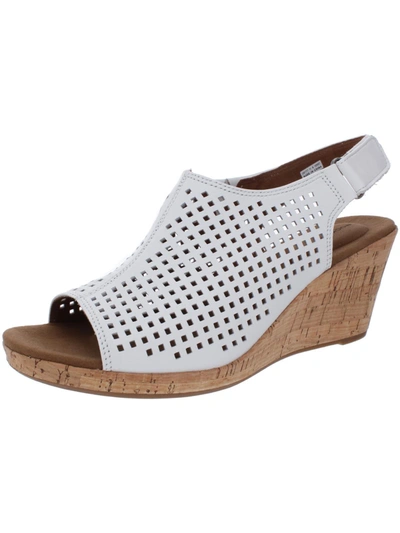 Shop Rockport Briah Womens Perforated Cork Wedge Sandals In White