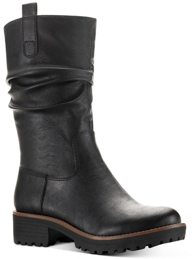 SUN + STONE NELLIEEP WOMENS FAUX LEATHER LUG SOLE MID-CALF BOOTS 