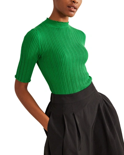 Shop Boden Ribbed Pointelle High Neck Top In Green
