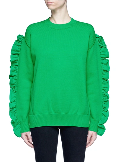 Victoria Victoria Beckham Pullover With Ruffled Sleeves In Absinthe