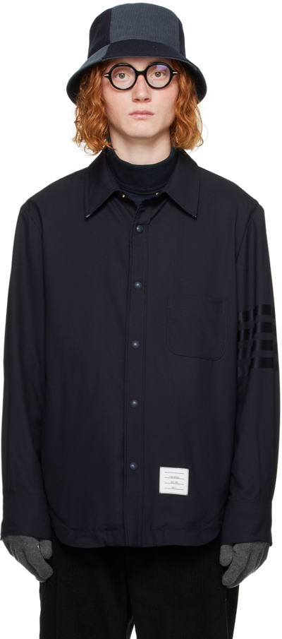 Shop Thom Browne Navy 4-bar Jacket In 420 Dark Blue