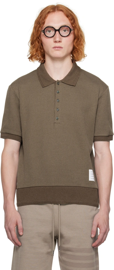 Shop Thom Browne Brown Patch Polo In 215 Med Brown