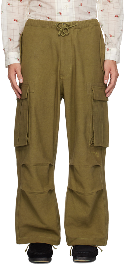 Shop Story Mfg. Green Peace Cargo Pants In Olive Slub