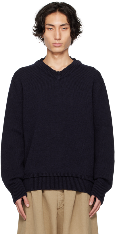 Shop Maison Margiela Navy Elbow Patch Sweater In 511f Navy