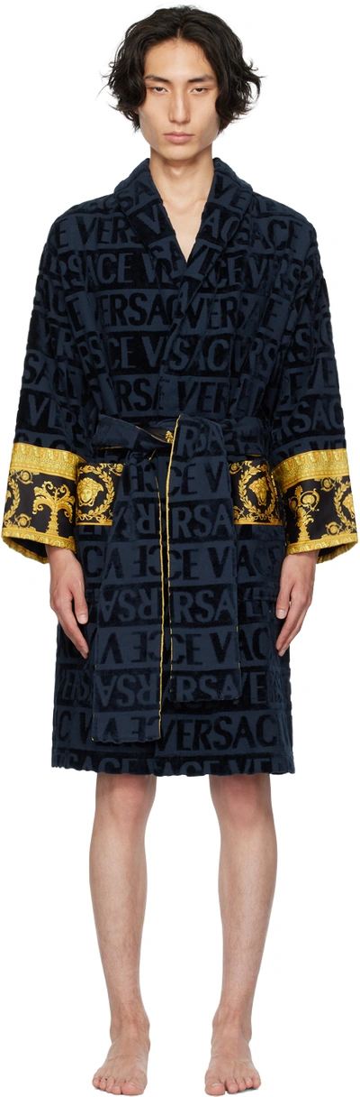 Shop Versace Navy 'i Heart Baroque' Bathrobe In Z4002