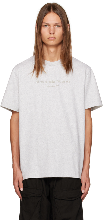 Shop Alexander Wang Gray Glittered T-shirt In 050 Lt Heather Grey
