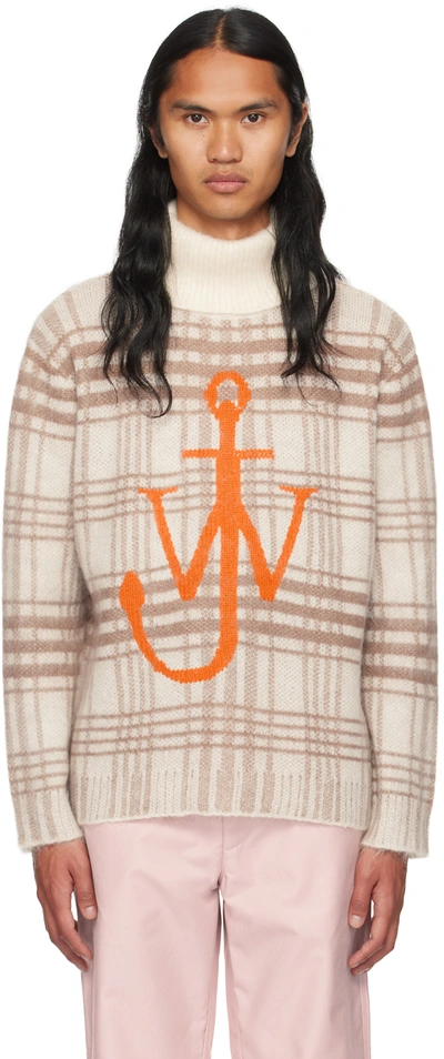 Shop Jw Anderson Off-white & Brown Check Turtleneck In 036 Off White/brown
