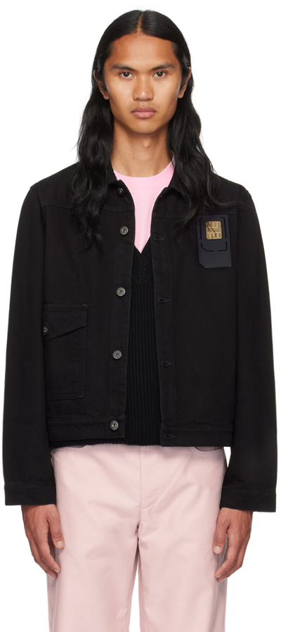 Shop Jw Anderson Black Sim Card Denim Jacket In 999 Black