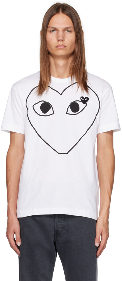 Shop Comme Des Garçons Play White Outline Heart T-shirt In 1 White