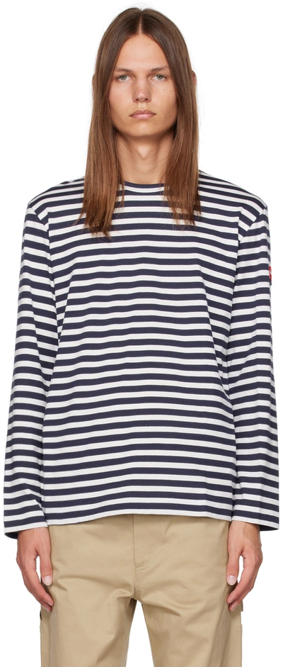 Shop Comme Des Garçons Play Navy & White Invader Edition Long Sleeve T-shirt In 1 Blue / White